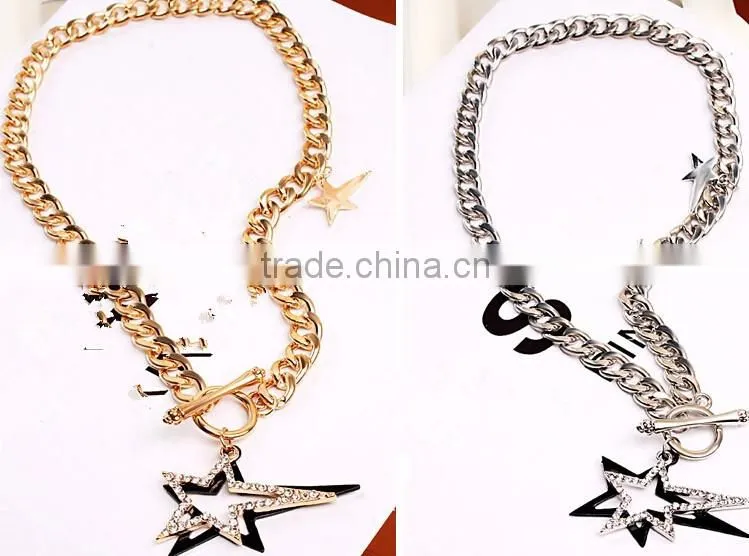Newest Model Jewelry Silver and Gold Plated Thick Metal Chain Heavy Necklace
