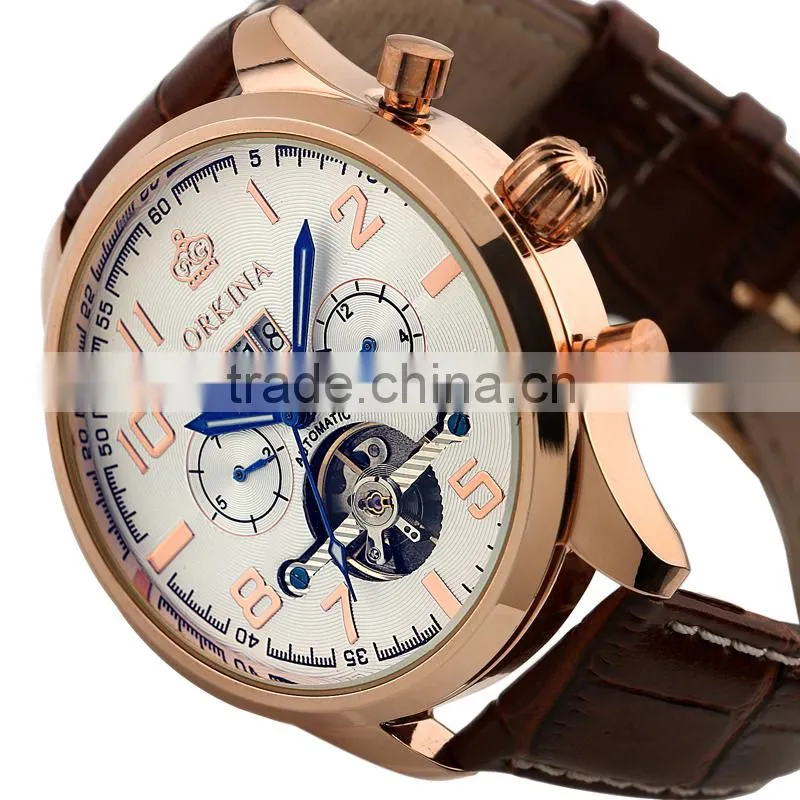 Tourbillon Skeleton Men Wrist Watch Rose Gold Men Automatic Mechanical Watch WM374