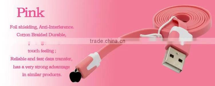SLT Customized Colorful Flat Double Sided USB Cable for iphone Custom usb cable