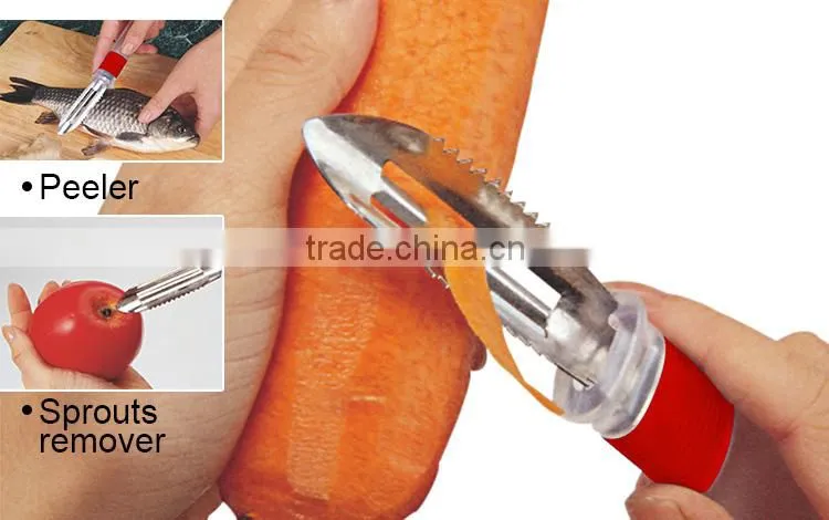 ABS+S/S 19*3 Kitchen tools multifunctional fruit&vegetable peeler/stainless steel fish scale scraper