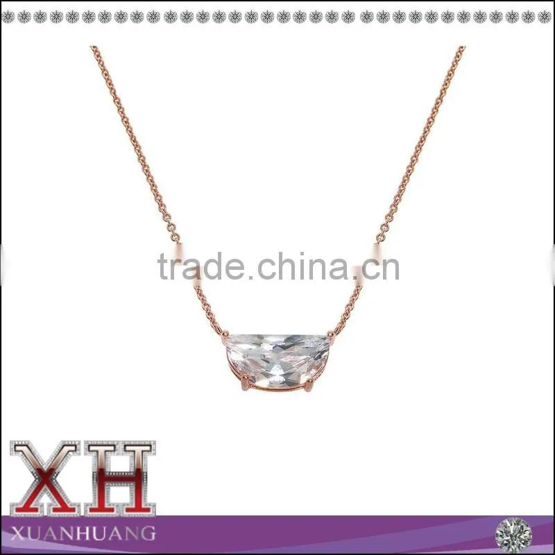 14K Gold Overlay Silver Cubic Zirconia Half Moon Statement Necklace