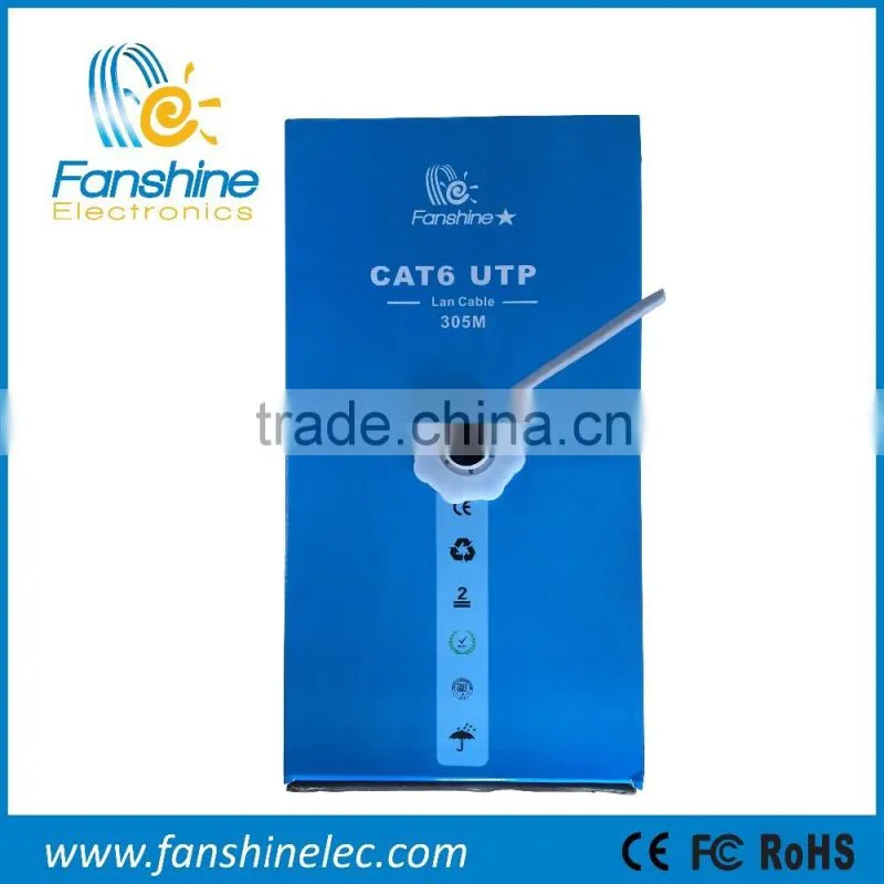 Fanshine 0.58mm CCA Cat6 Lan Cable 305M UTP, Cat6 Network Lan Cable PVC