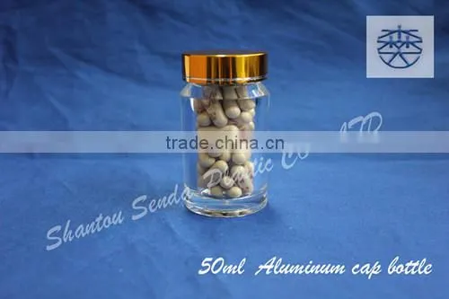 transparent pill bottle with golden aluminium cap,acrylic bottle with screw cap, top grade bottle for health care pill