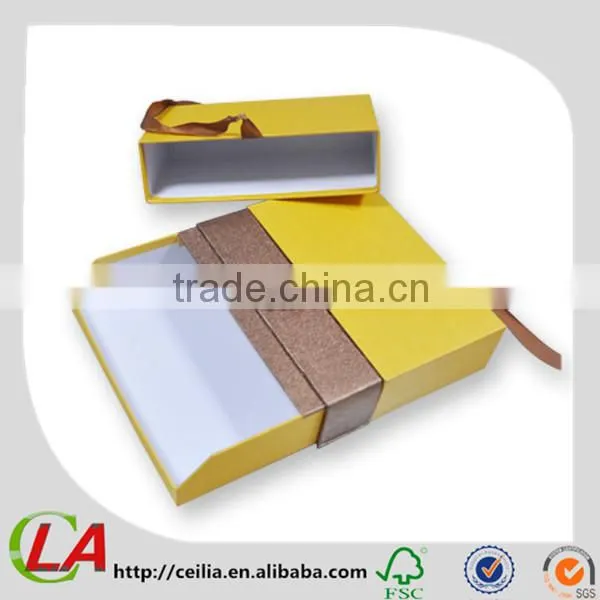 Rigid Grayboard Handmade Custom Slip Closure Packaging Box With Ribbon