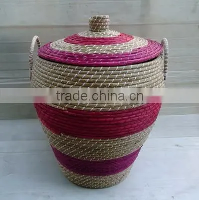 Pink and natural Seagrass handicraft basket