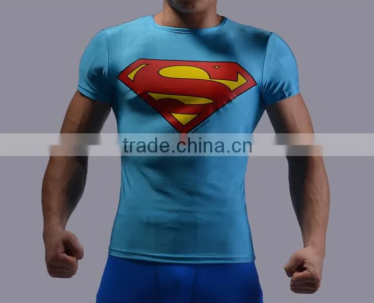 2016 hot sale fitness clothing,superman t shirt high quality running shirt China Wholesale Guangzhou