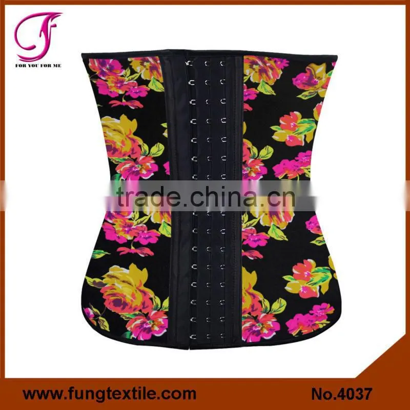 4037 Brand Quality Floral Printed Latex Waist Training Corset