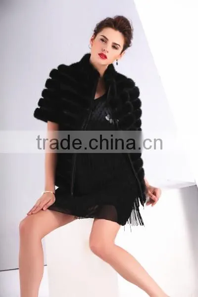 Short sleeve mink tail fur coat for sexy lady