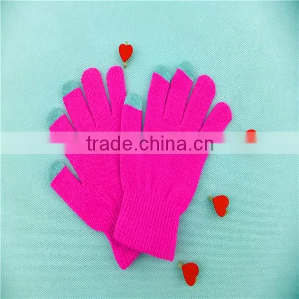 Different material acryllic 3 fingers knitted touch gloves