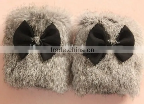 Original Design Lovely Girls Rabbit Fur Wrist Warmers Fur Hand Cuff Gloves