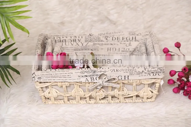 set of 3 cut out maize weaved storage baskets with lining