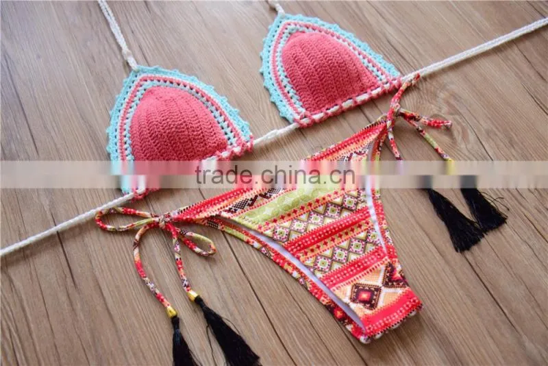 micro crochet latest fashion bikini, cotton handmade crochet beachwear for girl