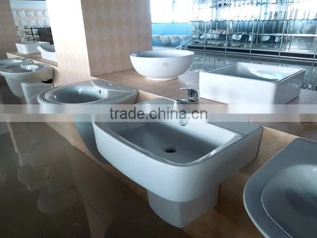 23 inch Ceramic bathroom half pedestal design sanitary square basin