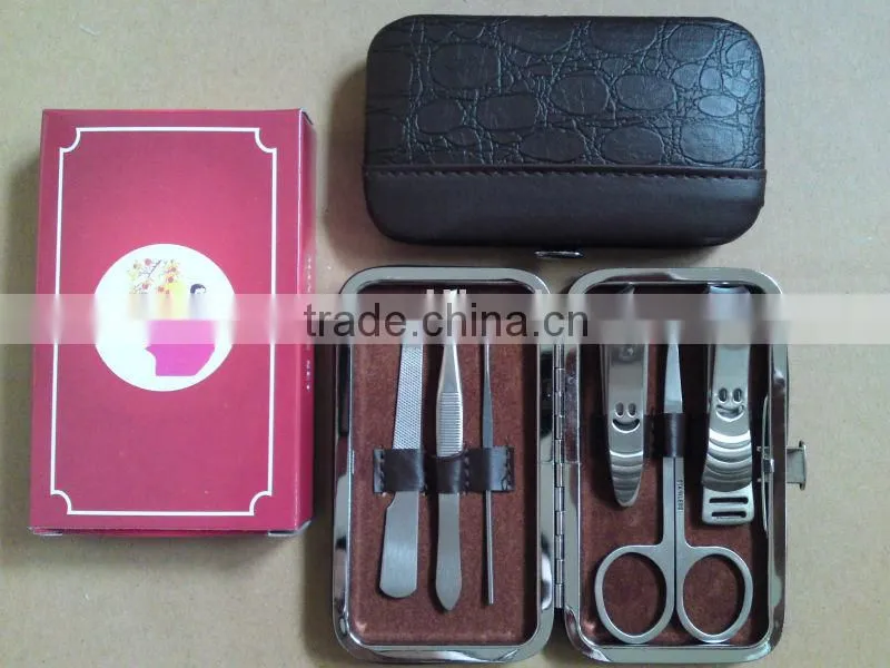 MRT-016 6pcs PU bag with colored box stainless steel purse size manicure set