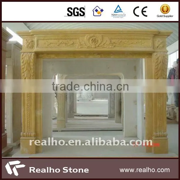 flower natural stone yellow marble fireplace mantel