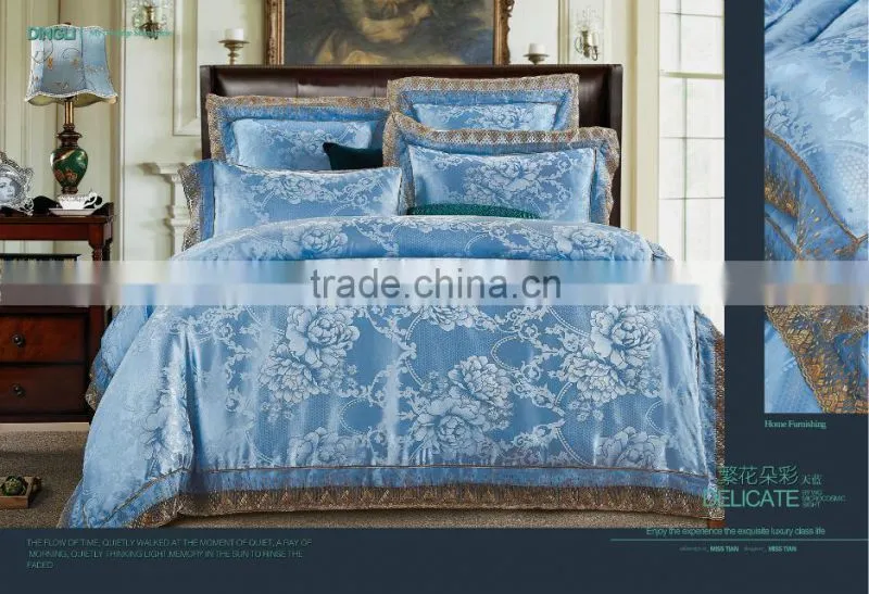 good quality polycotton jacquard home textile bedding sets,blue comforter