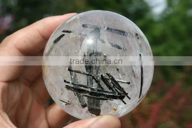 59mm(2.3") black Tourmaline Quartz Sphere, Crystal Ball Language Option French