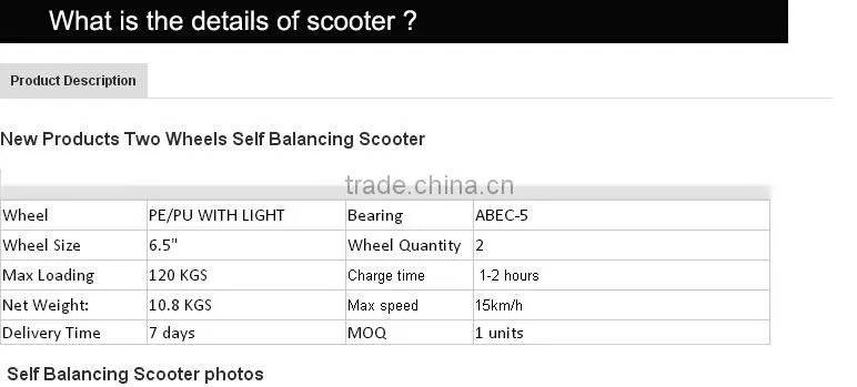 latest model 8 Inch 2 Wheel Self Balance Electric Standing Scooter With LED Light