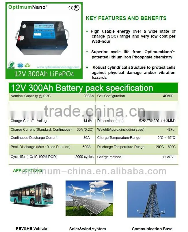 12V 300Ah LiFePO4 battery for inflatable boat with electric motor