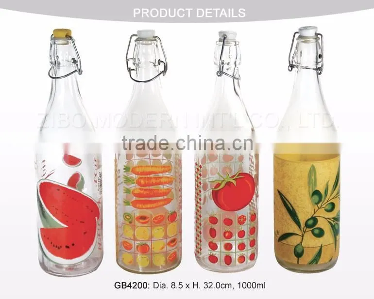 wholesale 1000ml clear colored glass water bottle swing top bottle beverage glass bottle