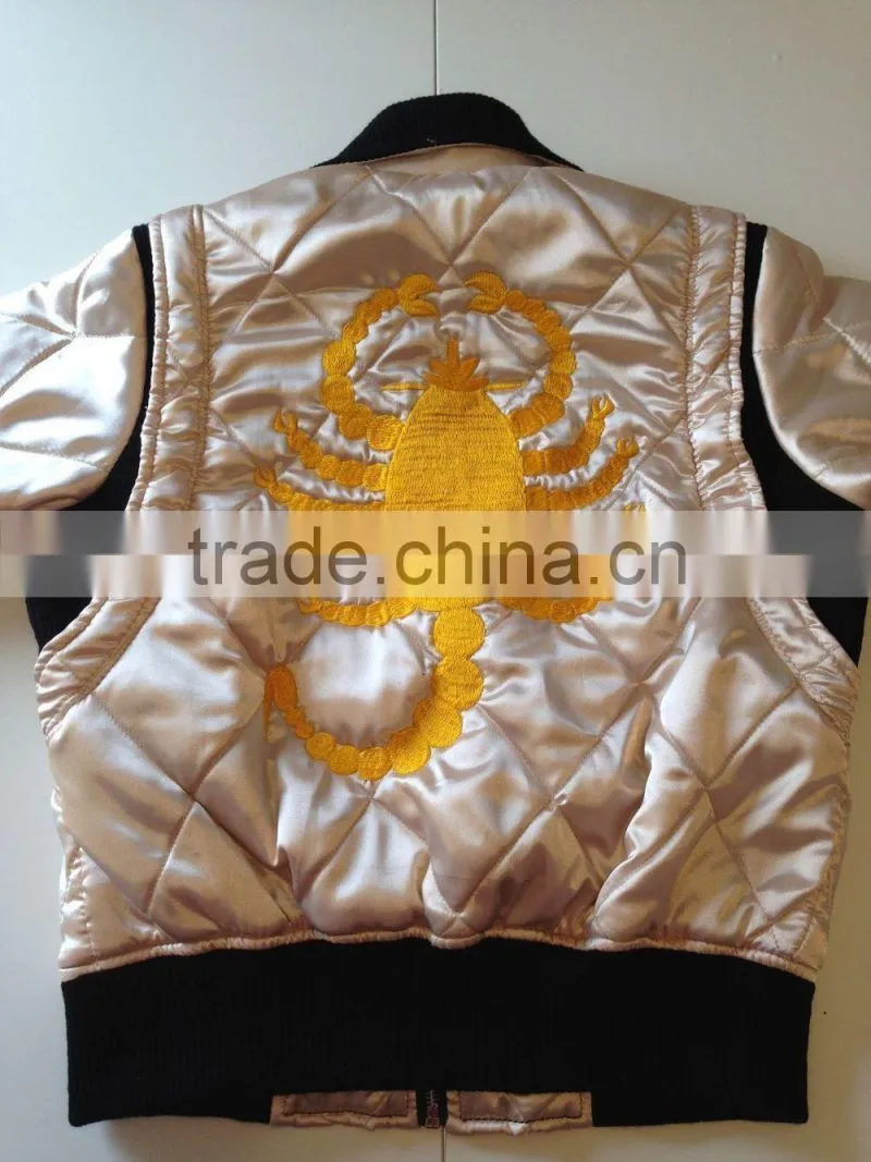 Satin Hooded Baseball Varsity Jacket / White Satin Varsity Jacket