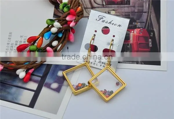 square locket earrings fashion new design stainles steel glass restone earrings for women