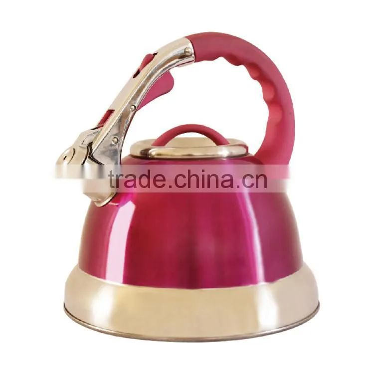 Red capsulated bottom tea water kettle stainless steel whistling kettle for all heater