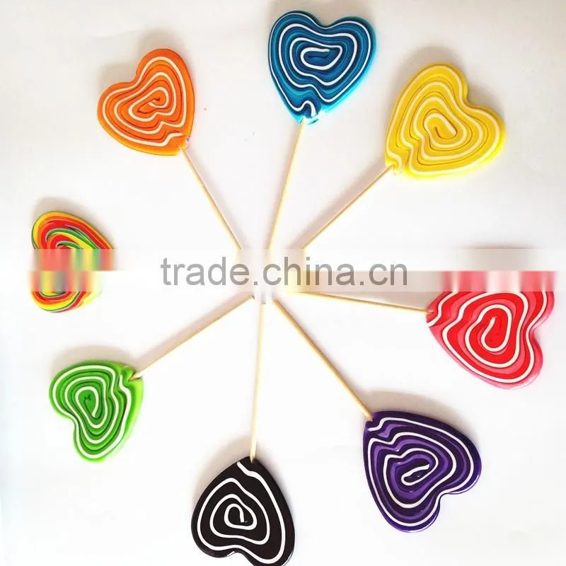 Individual Wrapped Fruit Flavour Sweets Flat Swirl rainbow heart shape lollipop