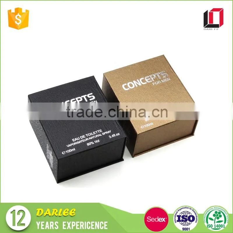 High quality black gold color custom logo printed unique perfume packaging for men