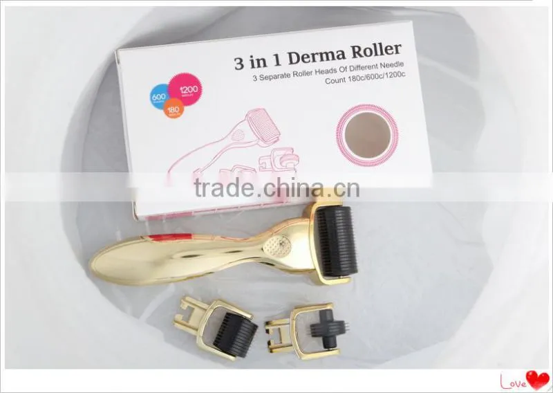 2015 hottest type 180+600+1200 needle 3 in 1 dermaroller therapy system