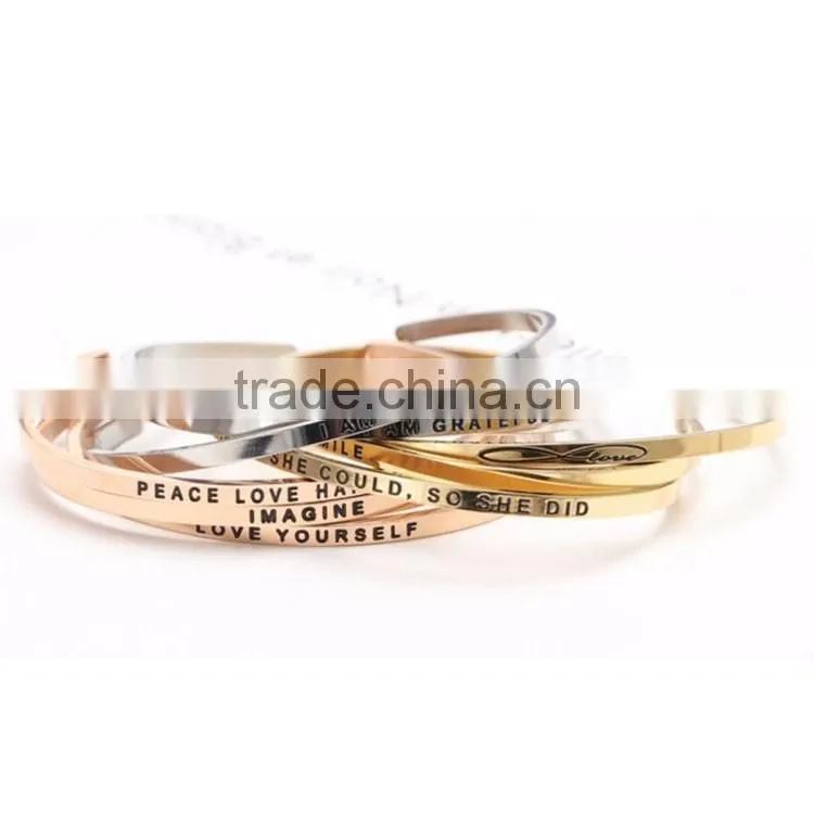 Latest Fashion Inspiration words engraved bracelets bangle wholesale