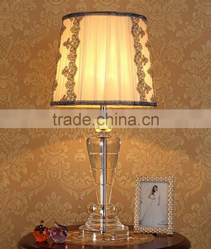 Luxury European style crystal table lamp with white color lace lampshade