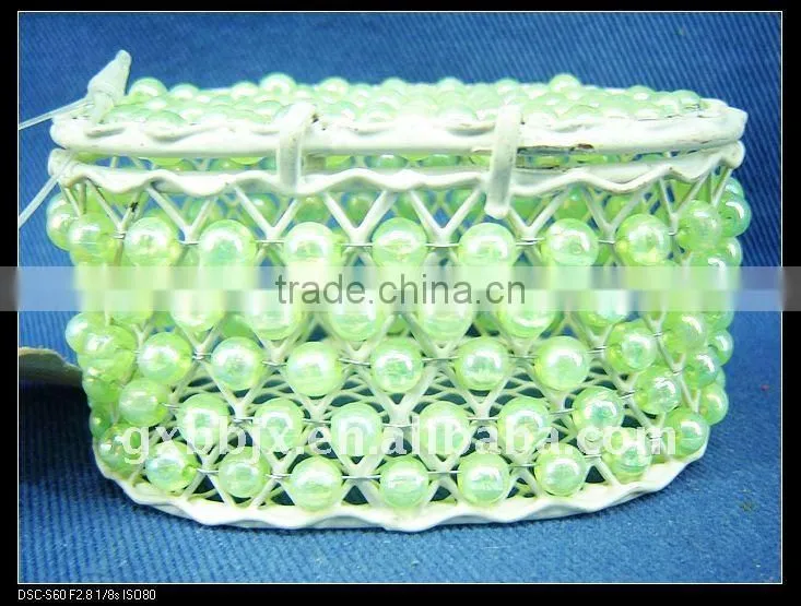 Green pearl and creamywhite iron frame storage home decorative box with lid