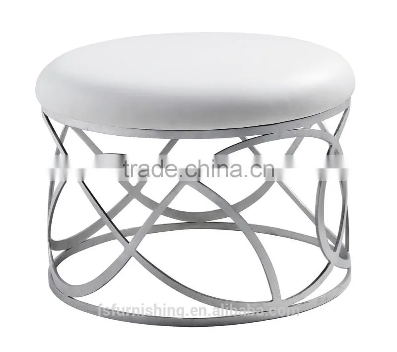 JR-03 Modern contemporary white color genuine leather crystal tufted leisure neoclassic stools ottoman chair
