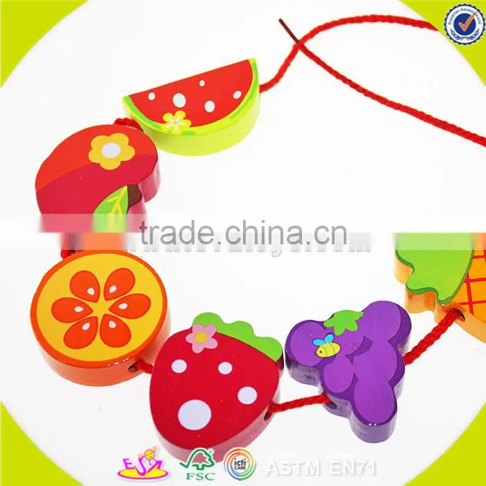 wholesale wooden happy threading toy for Kids, beautiful DIY wooden multitype blocks threading toy for children W11E041
