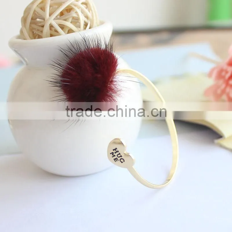 mink fur pompon cuff bangle marten fur pom pom cuff bangle customized hug me heart gold cuff bangle