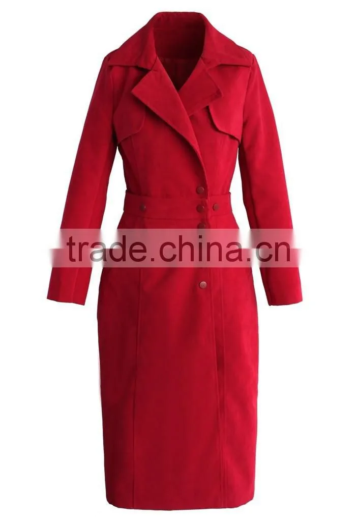 Multi-way wear Coat and Skirt Set in Red,women removable dress Coat,women knee length fitted long Coat