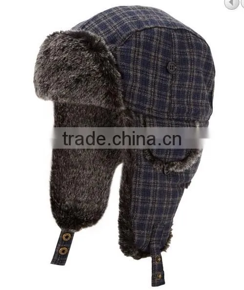 Good quality warm custom cheap mens sherpa lining green trapper hat