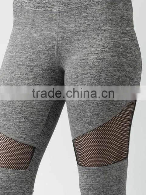 Women Wearing Grey Melange Net Panelled Tights Seamless Yoga Pants