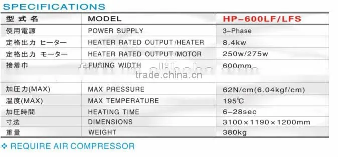 HASHIMA STRAIGHT LINEAR FUSING PRESS HP-600LF/LFS