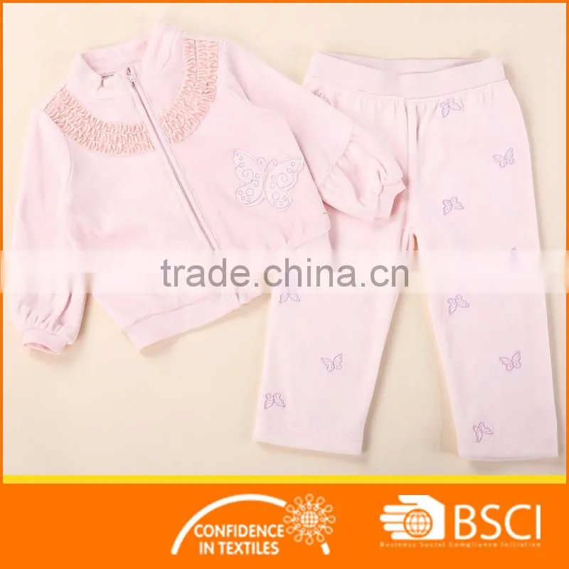 Fancy Butterfly Applique Nice Velour Child Clothing Sets