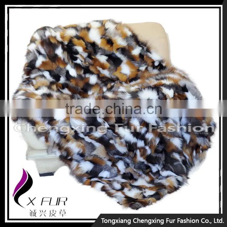 CX-D-38 Luxury Patchwork Winter Fashion Genuine Fox Fur Throw Blanket
