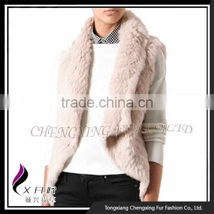 CX-G-B-192F 2016 Latest Knitted Rabbit Fur Fashion Womens Gilet