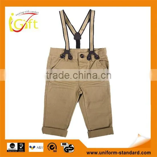 Wrinkle effect Khaki 100%cotton suspender short pants