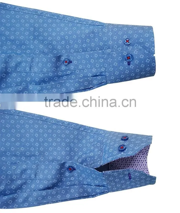 latest cut away collar contrast color dark blue dobby long sleeve shirt