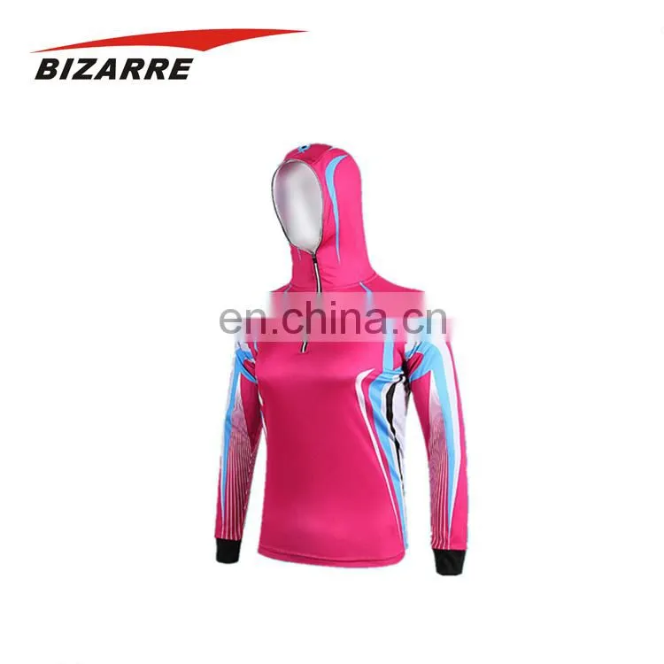 Custom Women Dri Fit Long Sleeve Pink Hoodie Fishing Jersey