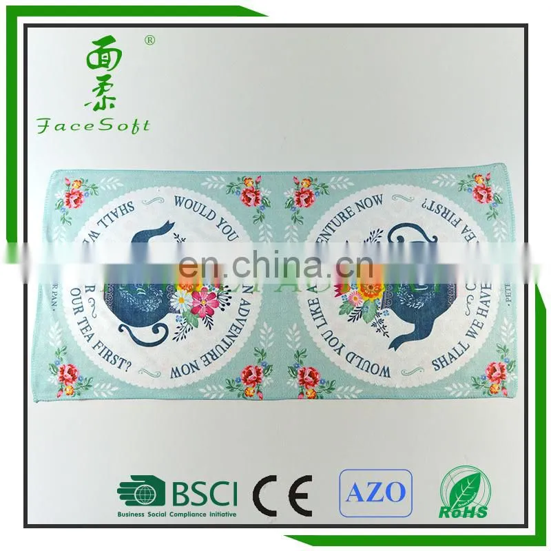 custom design kitchen cleaning use cheap polyester microfiber printed tea towel