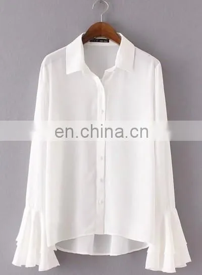 Latest fashion women chiffon blouse deisgn flare sleeve