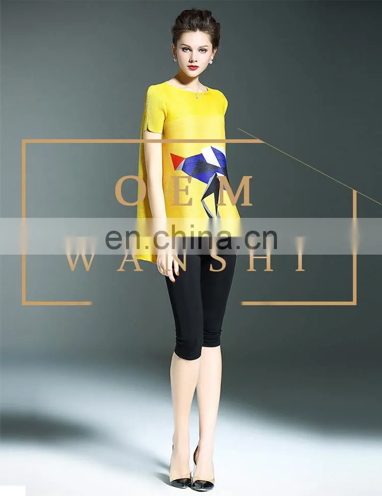 New fashion women summer short sleeve blouse pleates clothes
