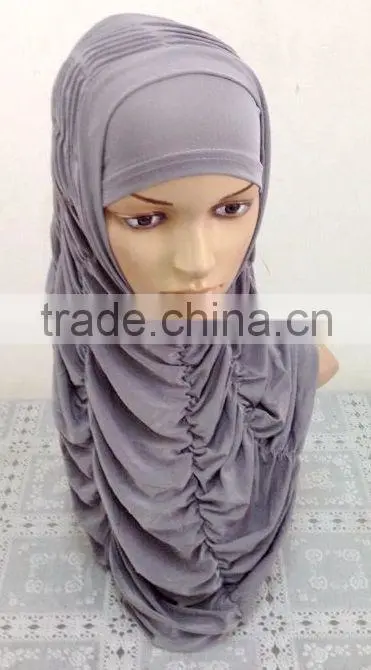 A593 Newest design solid color ruffle TWO Pieces HIJAB